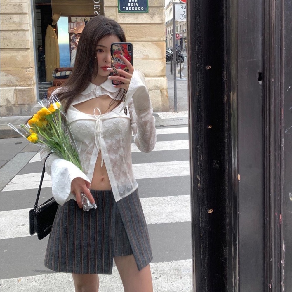 Seooocookie Striped Grey Skirt